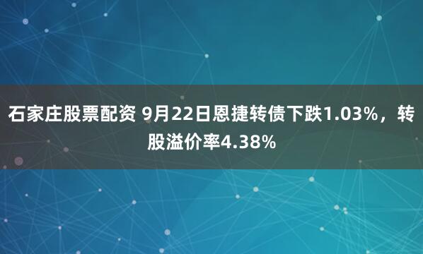 石家庄股票配资 9月22日恩捷转债下跌1.03%，转股溢价率4.38%